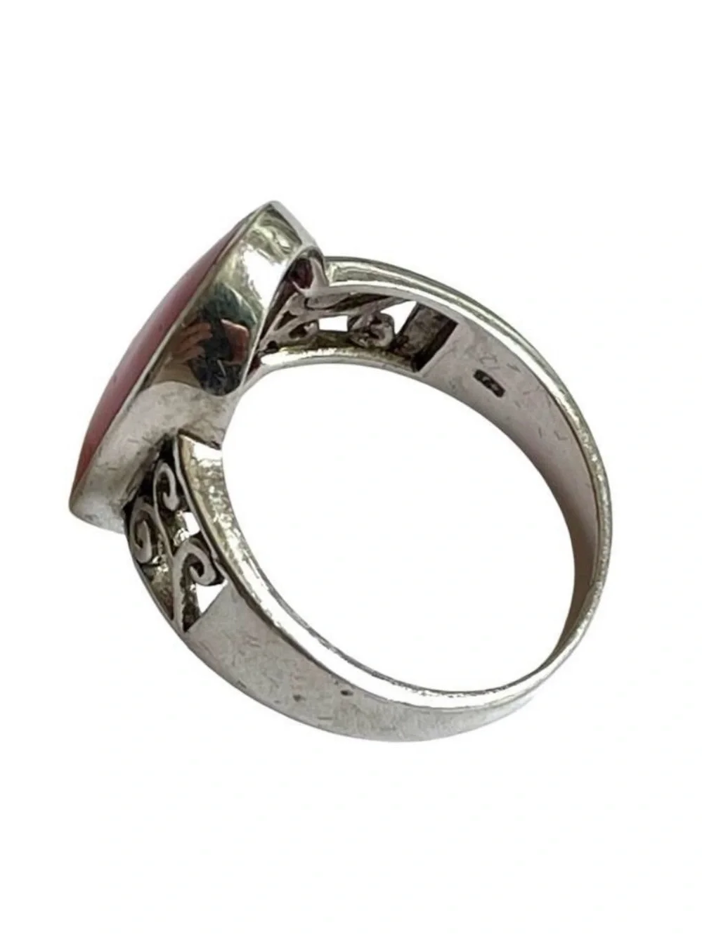 Vintage Sterling Silver And Coral Ring Size 8